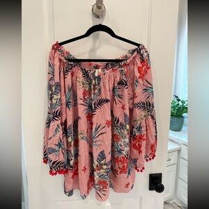 Off the shoulder top XL Grand & Greene pom pom detail sleeve hem and bottom hem